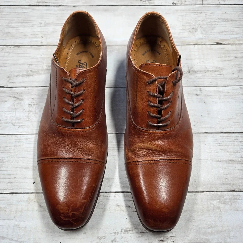 Florsheim Cap Toe Oxford Dress Shoes Men 10 3E Cognac Brown Leather Memory Foam